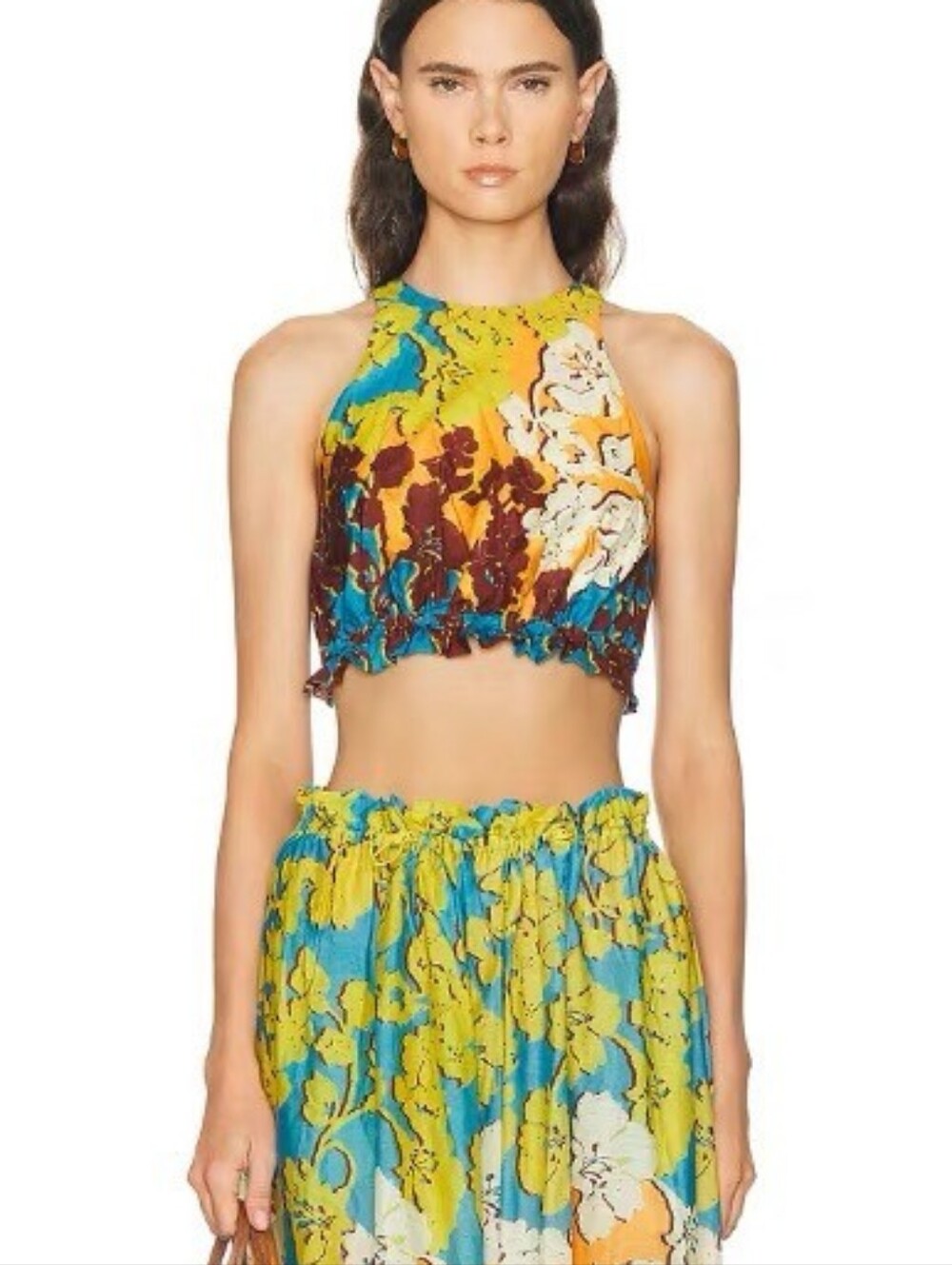 Alemais Splice cropped floral-print cotton and silk-blend top